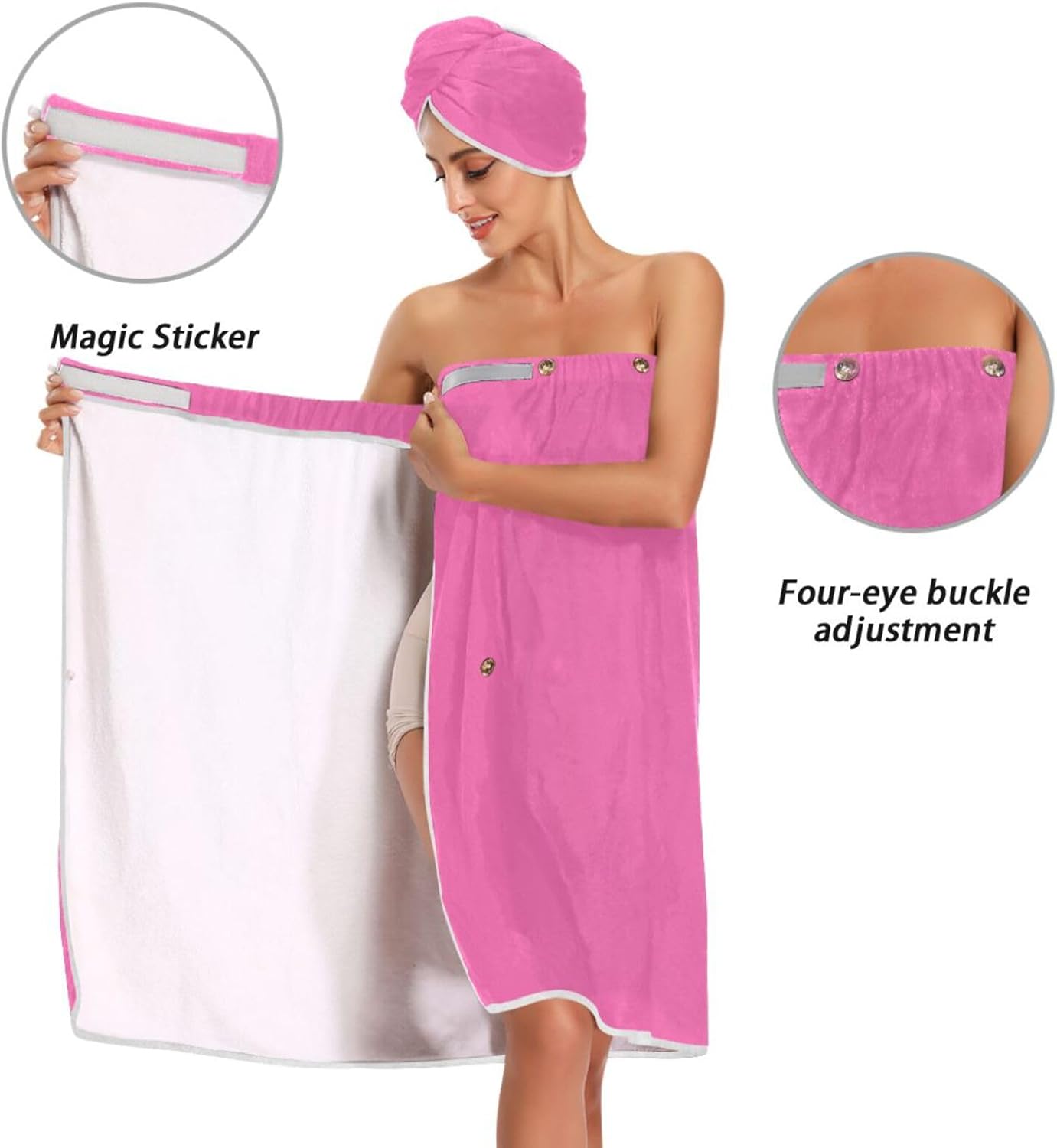 Womens Towel wrap 3 Sets Adjustable Closing Quick Dry Shower wrap Towel for (User) (Scenario), Bathrobe + Hair Drying + Headband