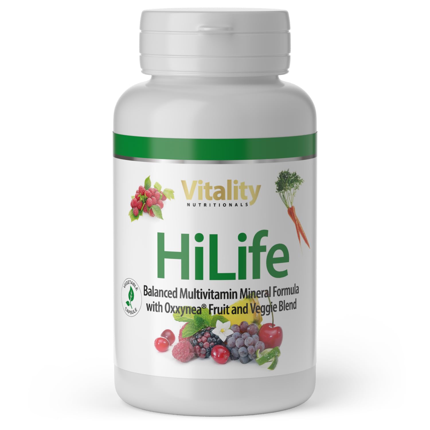 Capsule Multivitaminiche Alto dosaggio di 21 varietà di frutta e verdura I Vitamine, minerali, oligoelementi, rafforzamento del sistema immunitario (120 Capsule) Vitality Nutritionals