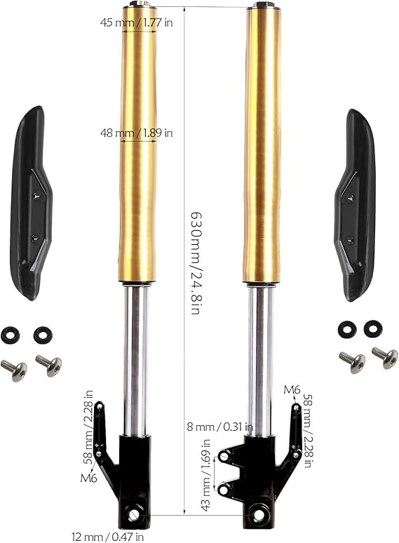 630mm 24.8'' Motorcycle Front Shock Absorber 45/48mm Triple Tree Clamp, Inverted Forks Shock Assembly for CRF50 XR SDG SSR Pit Bikes 125 110, with axle & spacer