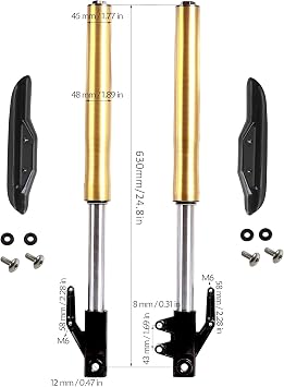 630mm 24.8'' Motorcycle Front Shock Absorber 45/48mm Triple Tree Clamp, Inverted Forks Shock Assembly for CRF50 XR SDG SSR Pit Bikes 125 110, with axle & spacer