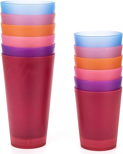 KX-WARE Vasos de plástico de 32 onzas y 18 onzas, vasos de fiesta, vasos de té helado, juego de 12, 6 colores surtidos, irrompibles, aptos para