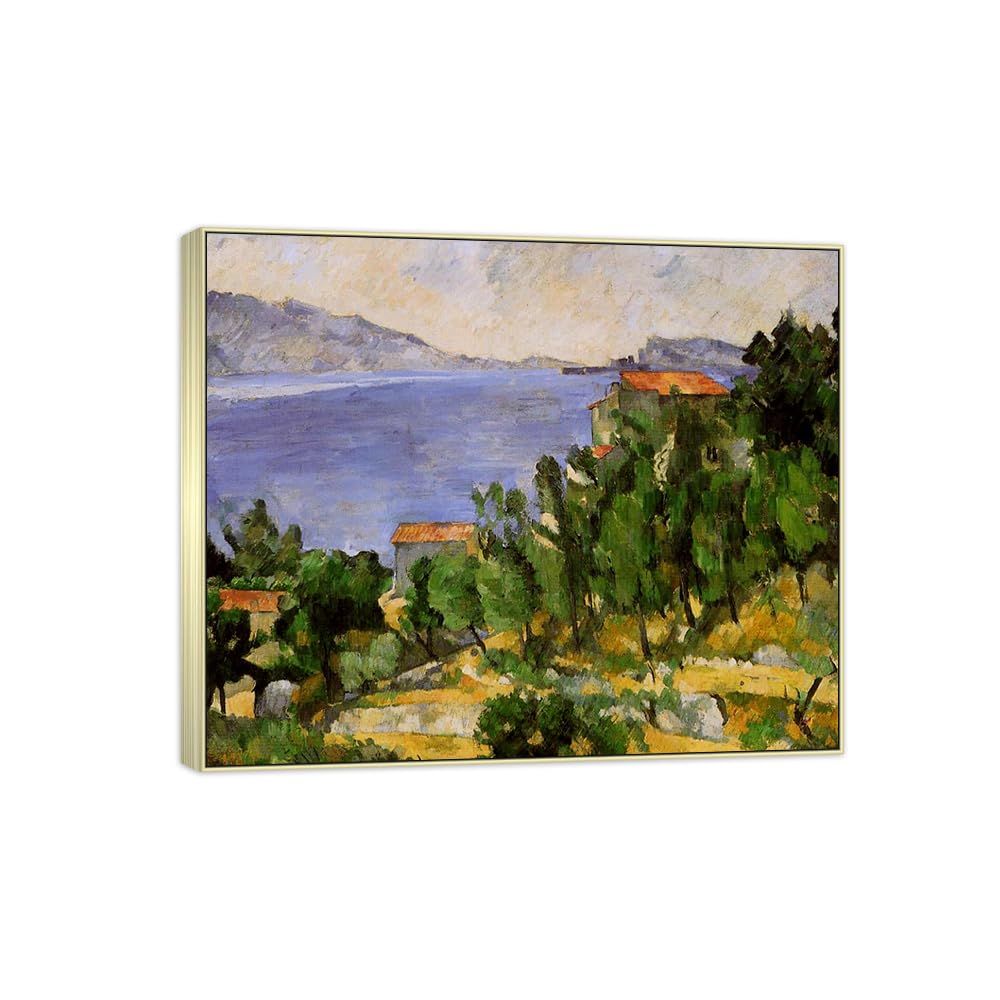 SDYSKKUG Canvas Wall Art Picture Decor Bay by Paul Cezanne 85x70cm Silver Frame