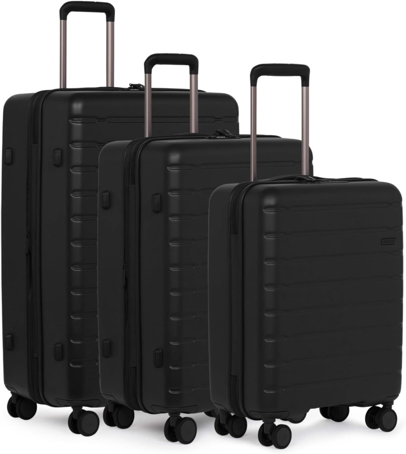 ANTLER Luggage Set of Black Hard Shell Suitcases with 4 Double Spinner Wheels & Expander Zip - Cabin, Medium & Large - Lightweight Suitcases for Travel - TSA Approved Locks - Stamford 2.0 Suitcase