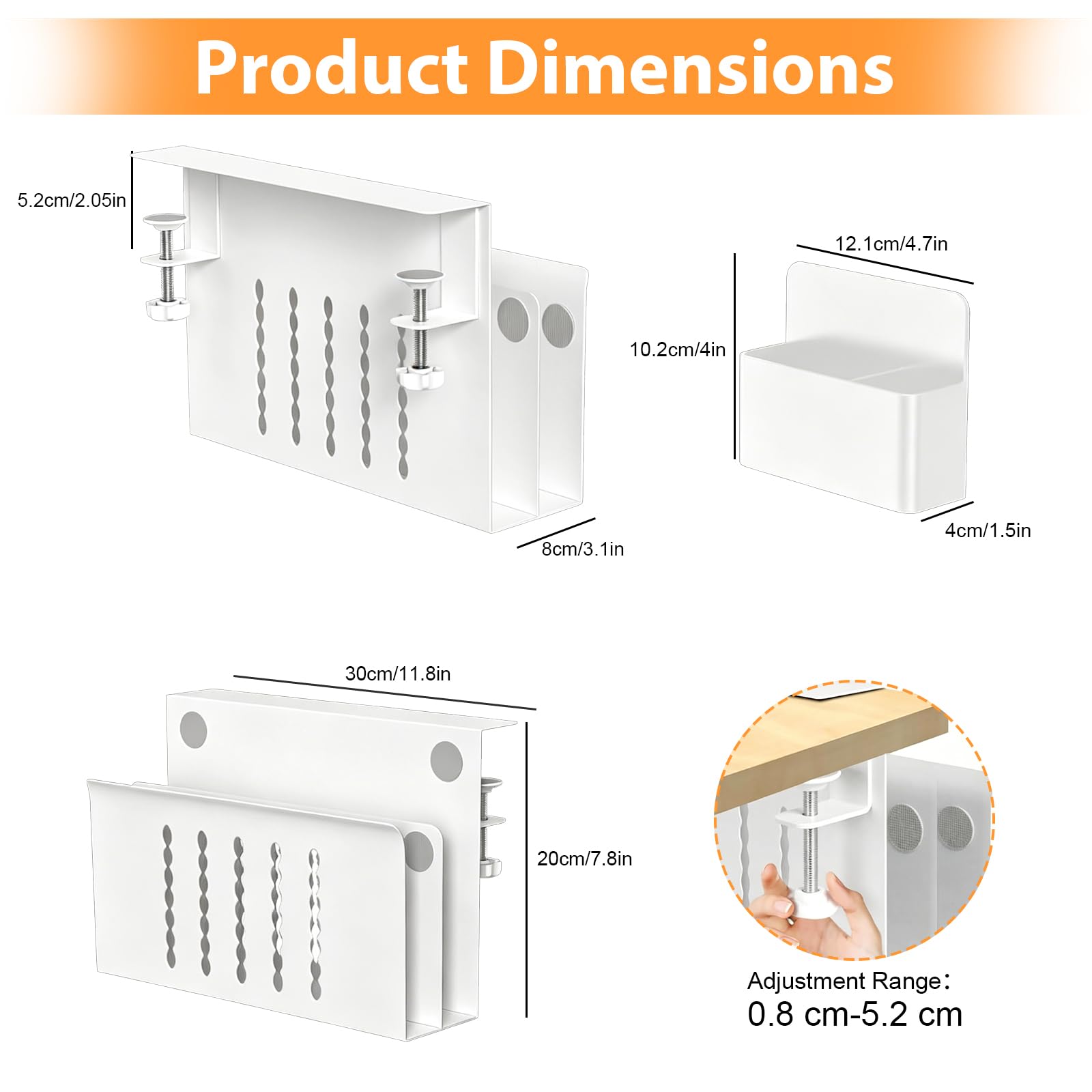 Schreibtisch Seitenaufbewahrung, Verstellbar Seitenständer Laptop Stand Kein Bohrer mit Magnetischer Stifthalter Doppellagig Desk Side Storage Notebook Halterung für Büro Zuhause, Weiß