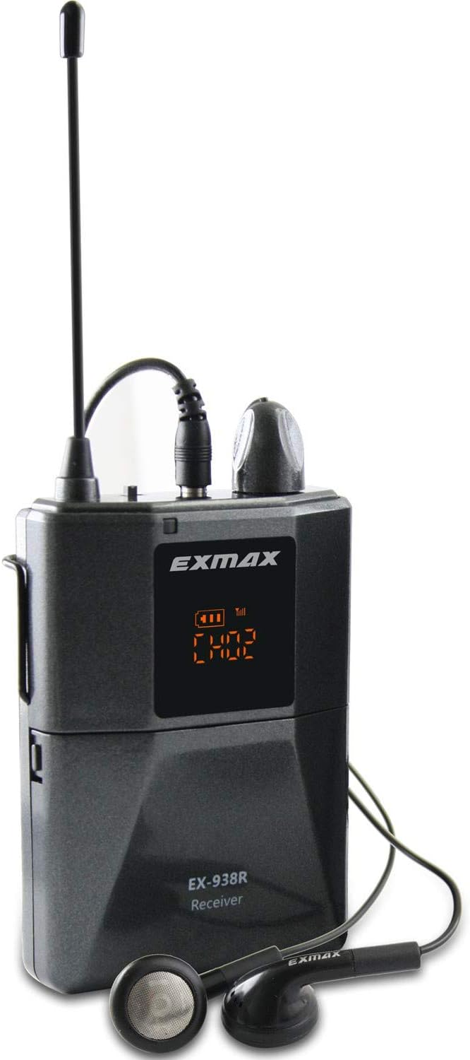 EX-938 UHF Voice Acoustic Transmission Wireless Whisper Translate Headsets System for Plant Tours Church Translation Simultaneous Interpretation Court of Law Social Distancing - One Receiver