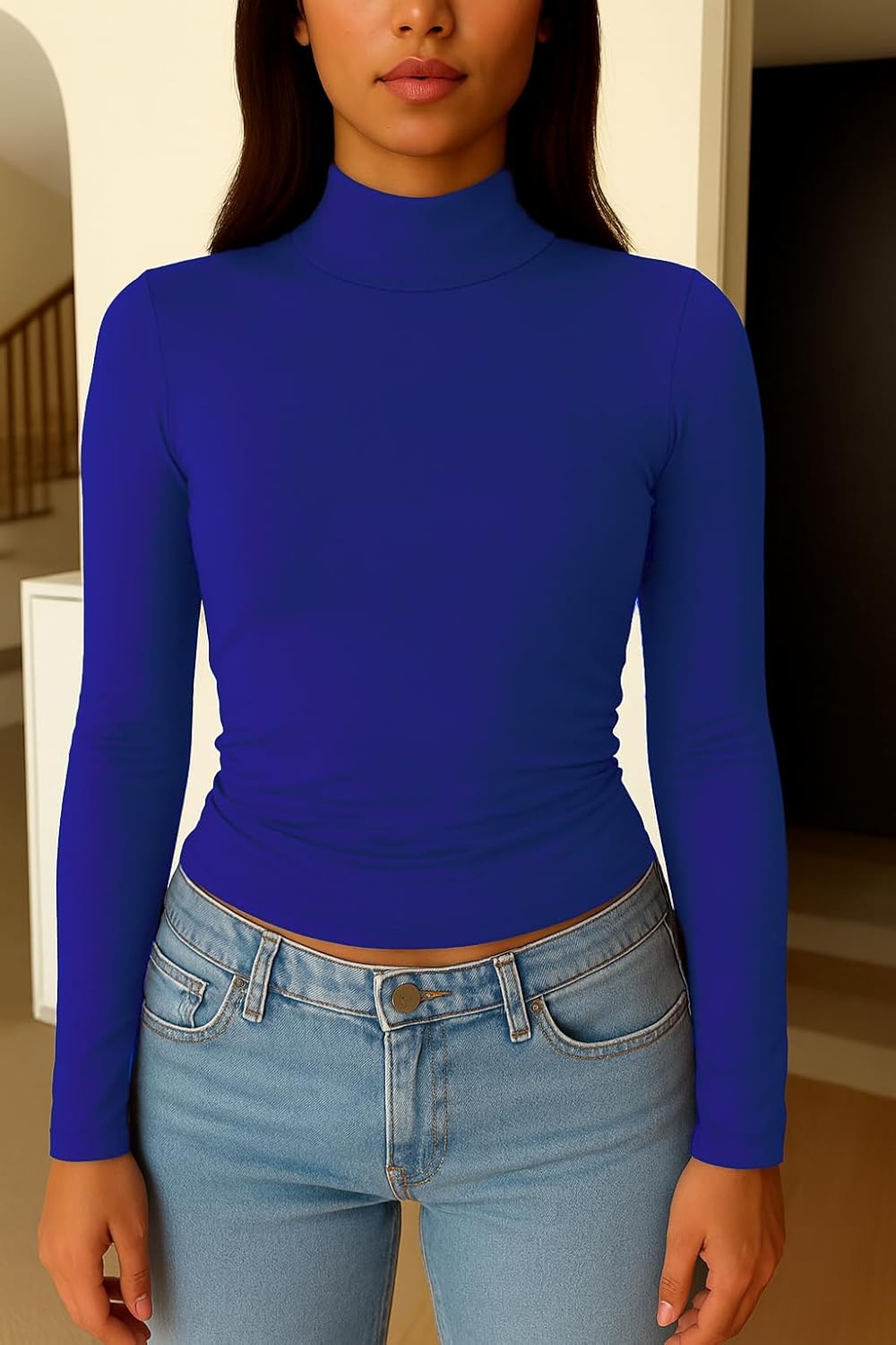 ForeFair Womens Turtleneck Mock Neck Long Sleeve Shirts Going Out Double Lined Crop Tops Slim Fitted Basic Tee - Image 6