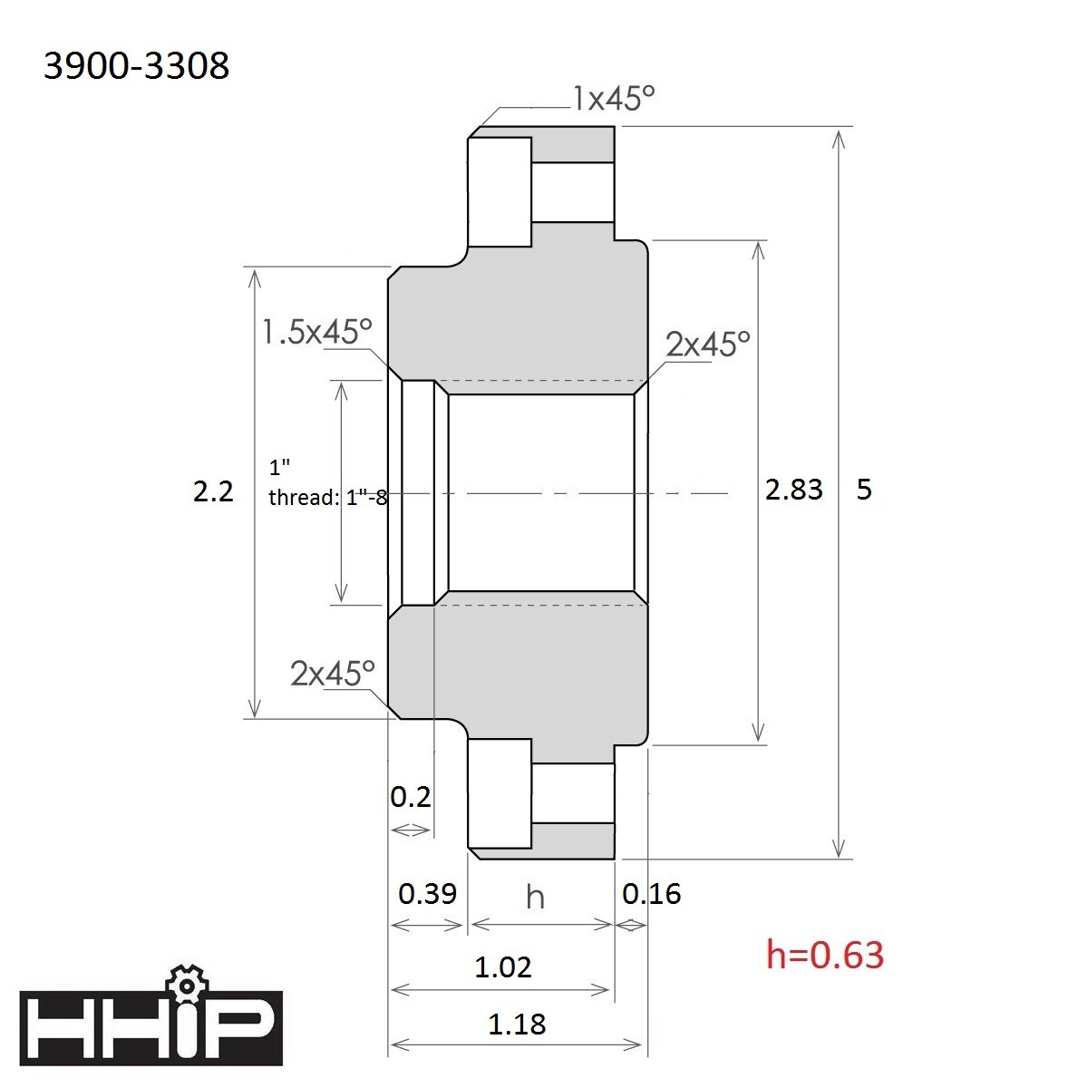 HHIP 3900-3308 płyta tylna/adapter do uchwytów tokarskich 1-8 gwintowane