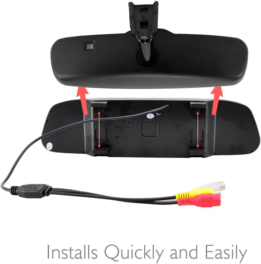 Pyle Wireless Backup Car Camera - Rearview Mirror Monitor System - Parking & Reverse Safety Distance Scale Lines, Night Vision & Waterproof Cam, 4.3" LCD Display - PLCM4370WIR