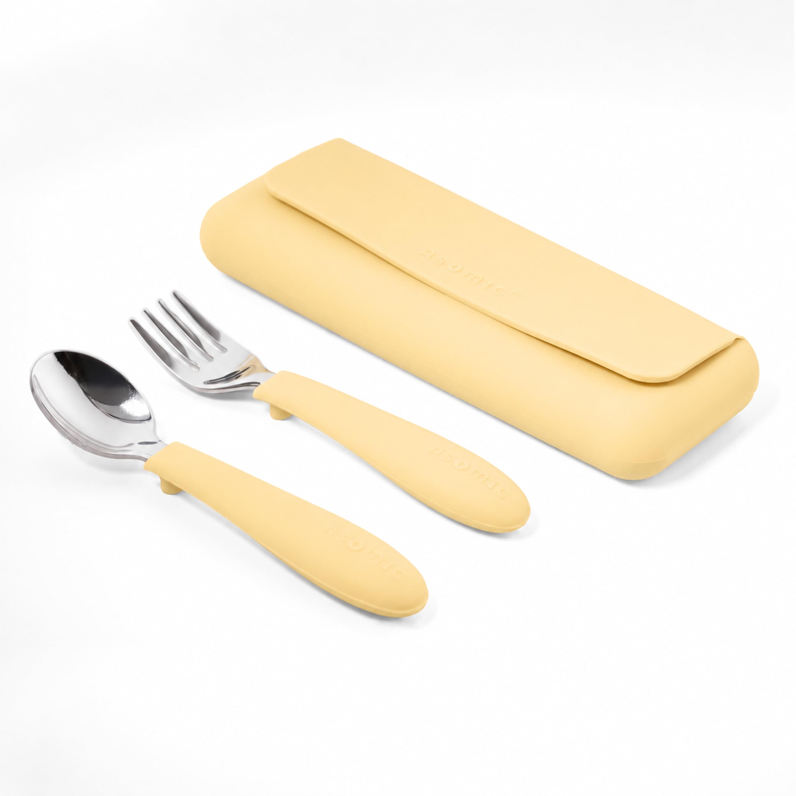 ASOMIC 316 Stainless Steel Toddler Utensils with Travel Case, Yellow