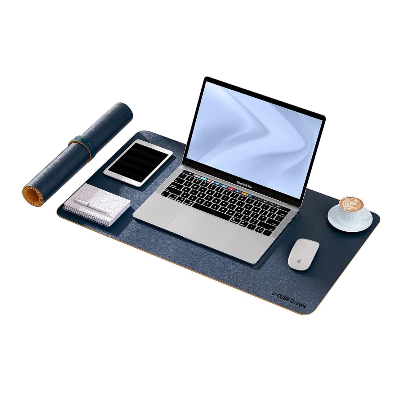 V-CUBE Designs Premium Vegan Leather Dual Color Desk Mat 60X35cm 1.8mm Thick| Laptop Mat/Extended Large Mouse Pad, Reversible Deskspread |High Tear/Peel Strength|Anti-Slip,Splash-Proof| Blue&Yellow-image-31