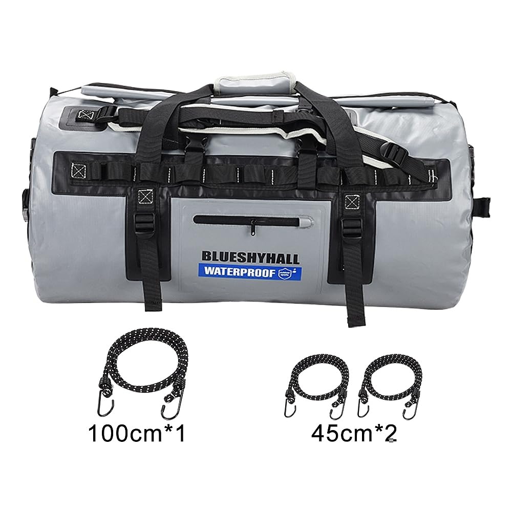 60L Sac à Dos étanche avec Cordes élastiques, Sacs étanches Moto, Sac à Dos pour Le Rafting, Le Kayak, Le canoë, Sac de Selle, Gris