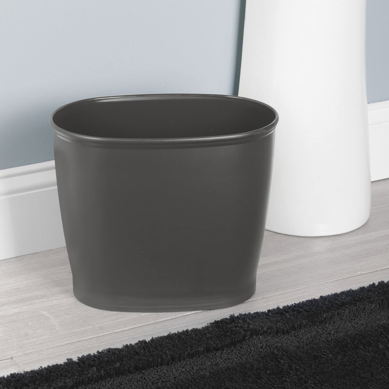 IDesign Small Oval Trash Can - Charcoal Gray, Compact For Bathroom, Office, Or Bedroom - View #8