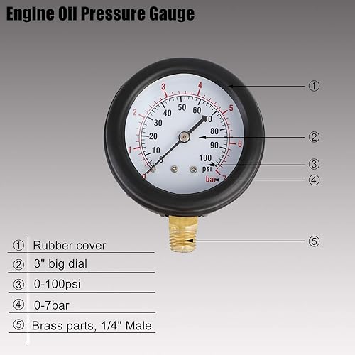 Miniatura 10 de Kit de probador de presión de aceite, herramienta profesional de medidor de presión de aceite para prueba de diagnóstico del motor con adaptadores