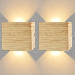 CHEVVY 2 Stück LED Wandleuchte Innen,7W LED Wandleuchte Holz Vintage 3000K