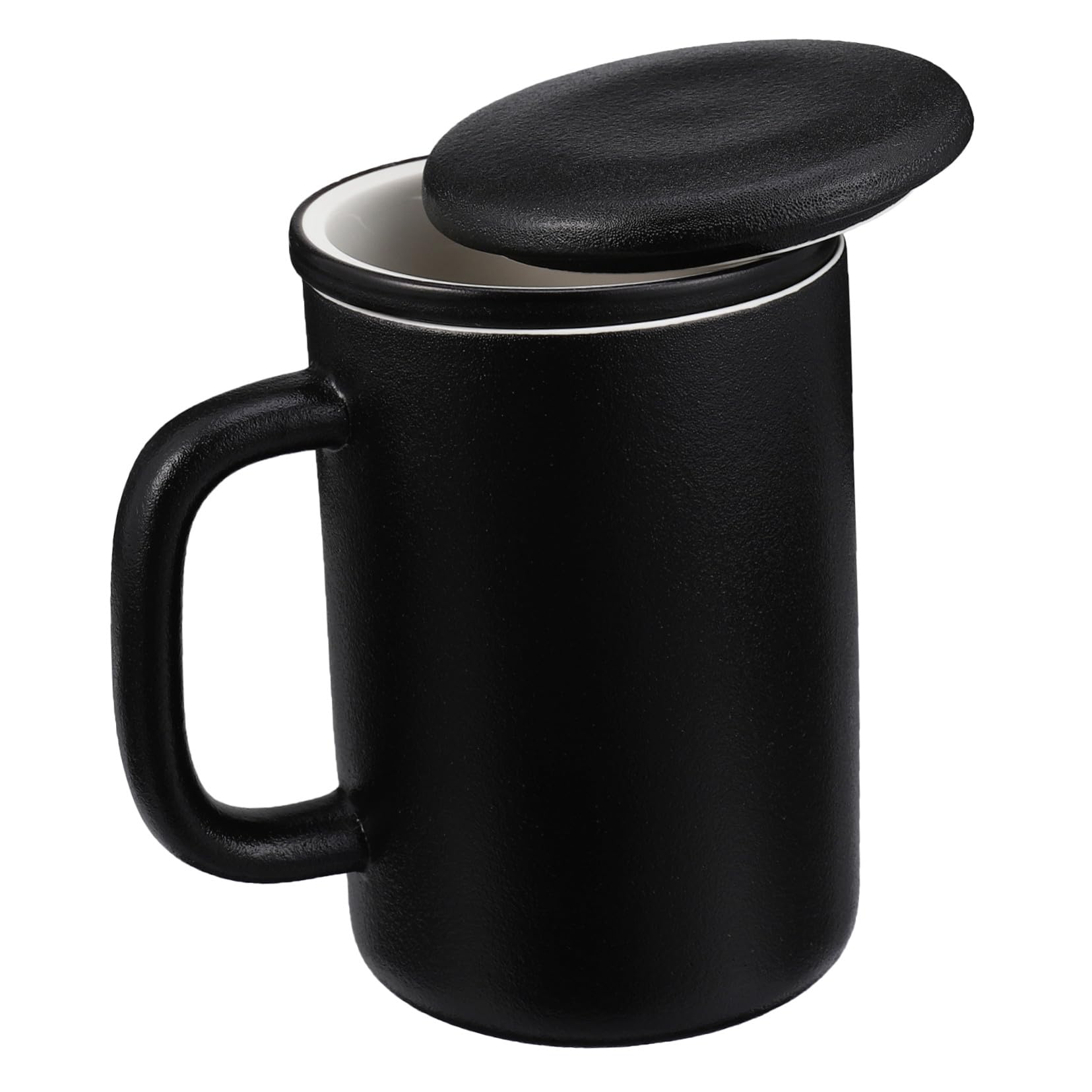 Keramik Teebecher 400ml mit Sieb und Deckel in Schwarz