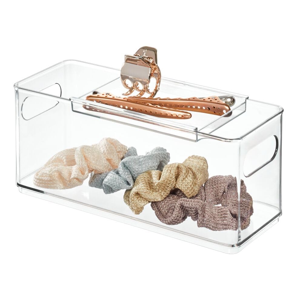iDesign przezroczysty organizer z tworzywa sztucznego z recyklingu z wysuwaną tacą, 25 x 10 x 10,9 cm