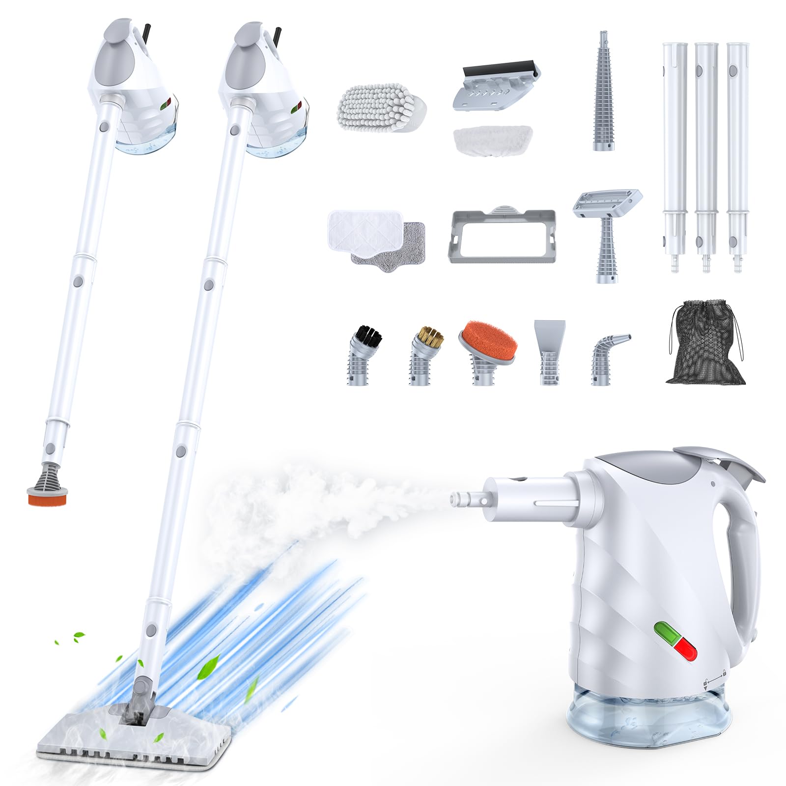 Photo 1 of 10-in-1 Steam Cleaner, Steam Mop & Detachable Handheld Steam Cleaner, 320ml Water Tank, 10s Fast Heating, Portable Steamer for Kitchen, Floor, Tiles, Window, BBQ Grill, Car, Soft White