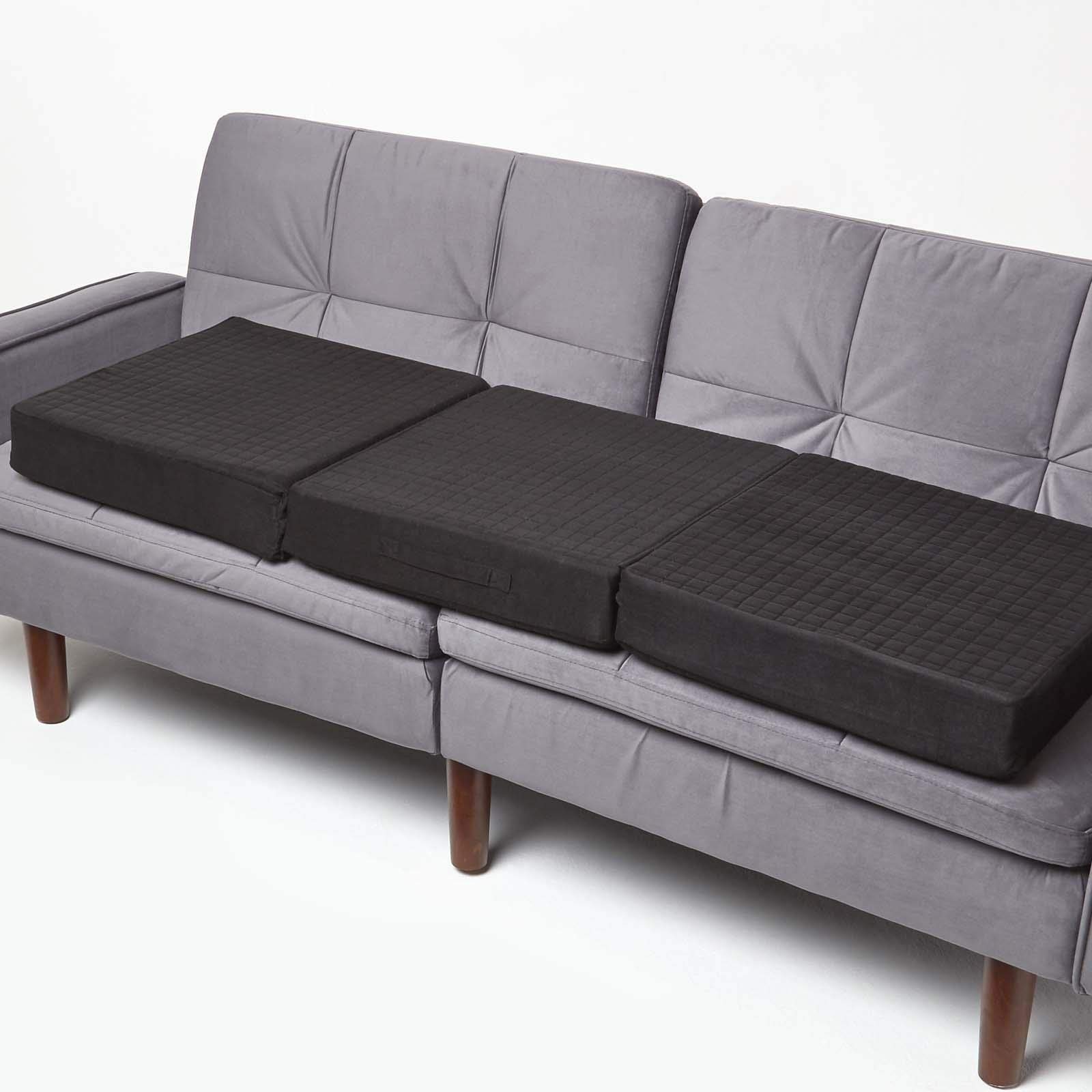 Homescapes Suede Orthopaedic Foam 3 Seater Booster Cushion in Black