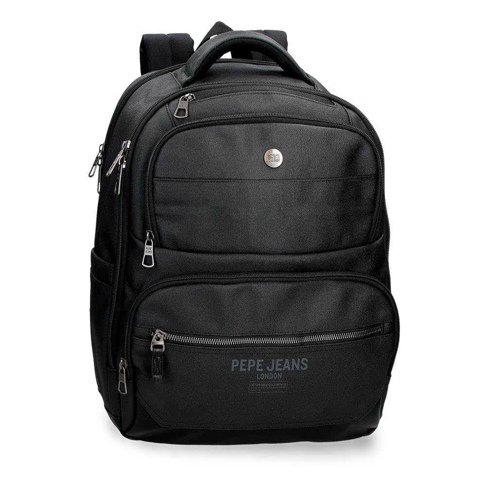 Pepe Jeans Berwick Laptop Backpack 15.6" Inches Black 33x42x17 cm PU and Polyester 23.56L by Joumma Bags