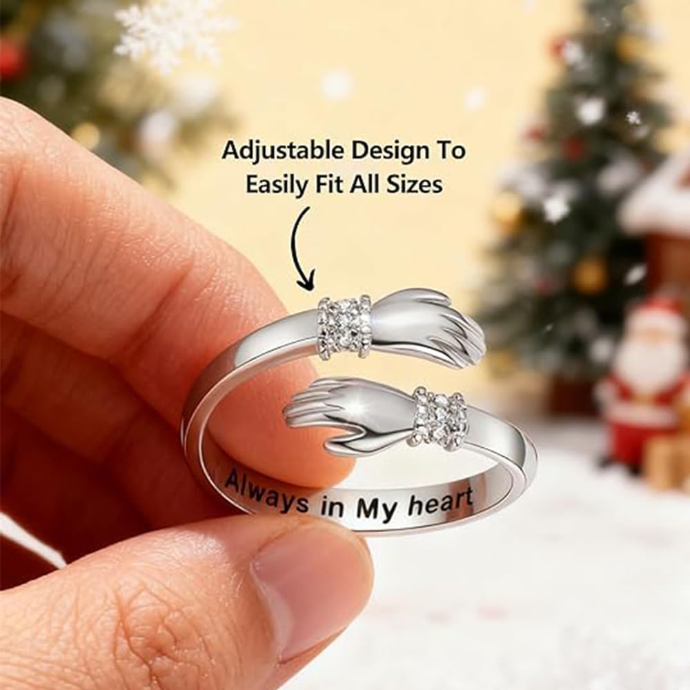 To My Granddaughter Hug Ring For Hope Rings, Stainless Steel Inspirational Engarved With Always in My Heart Message Adjustable Ring for Women Christmas Birthday Jewelry Gifts - Image 4