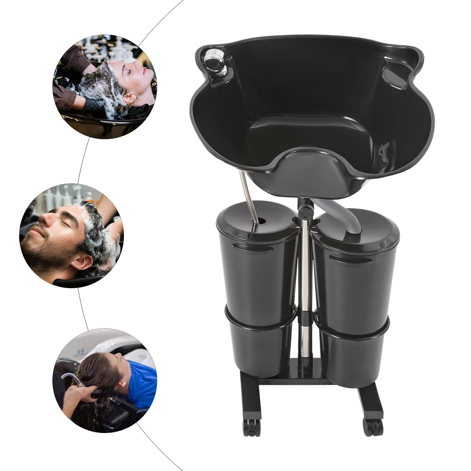 Lavabo portatile da parrucchiere, shampoo, con 2 secchi d'acqua e pompa, lavabi per capelli professionale, regolabile in altezza 105-140 cm, per parrucchieri, cura, anziani