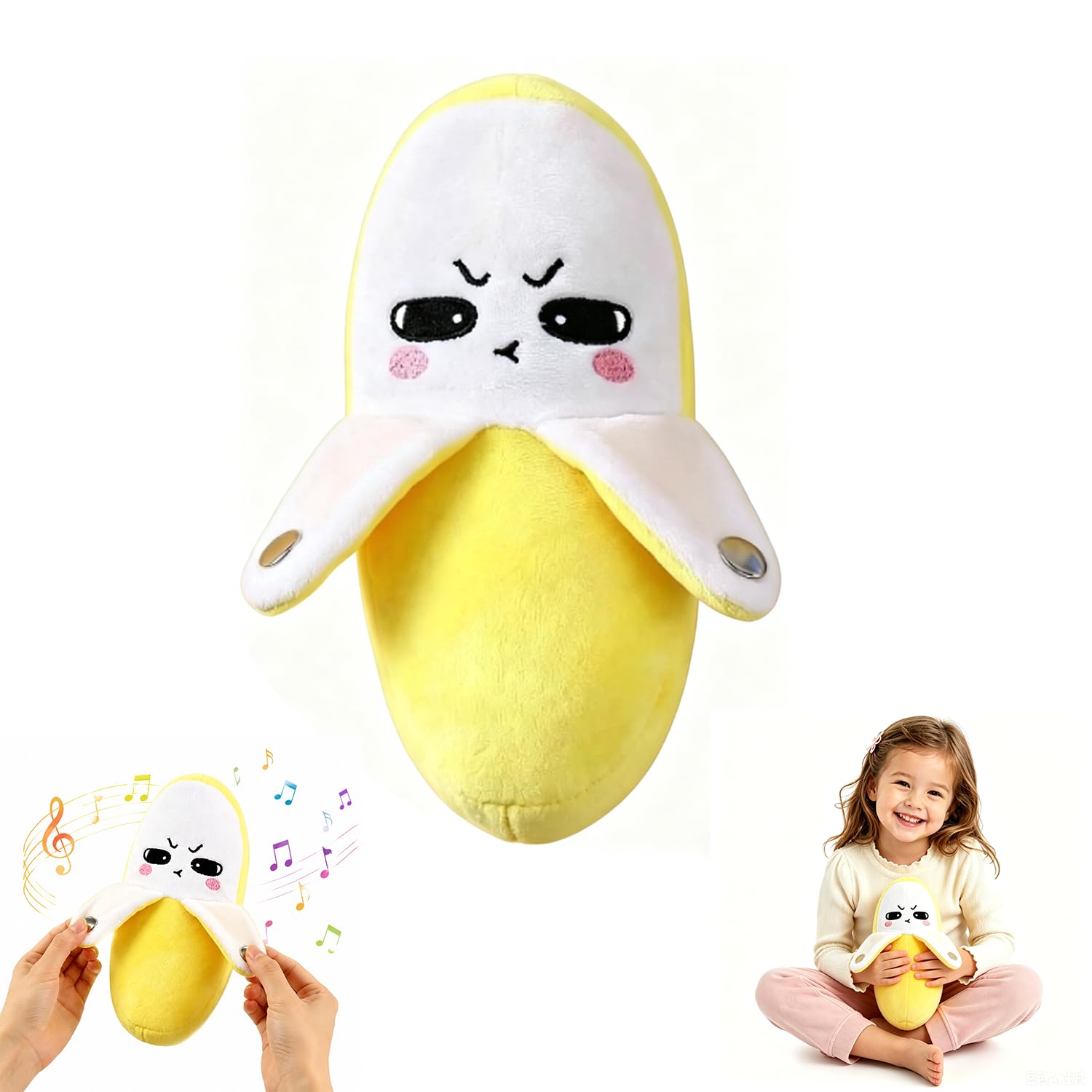 AUOQZ Interactive Music Plush Toy Banana Interactive Touch Sensor Musical Plush for Parent-Child Time Educational Body-Sensing Soft Fruit Plush Sensory Doll Gift for Kids Birthday (Need Battery)