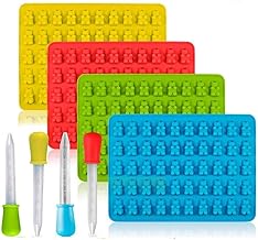 4 Pack Candy Silicone Molds & Ice Cube Trays, 50 Silicone Candy Molds for Chocolate Molds, Jelly, Gummy Bear Soap Molds, with 4 Drops (18.5 x 13.5 x 1 cm)