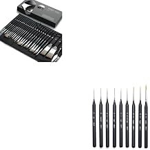 ARTIFY Bundle of 24 Pieces of Black Paint Brush Set and 9-Piece Miniature Detail Paint Brush Set