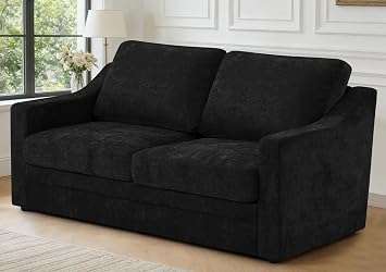 67 Chenille Loveseat Sofa w/Comfortable Back Cushions, Black | Modern 2-Seat Couch w/Deep Seat Space, Upholstered 2 Seaters Sofa w/High Resiliency Foam for Living Room