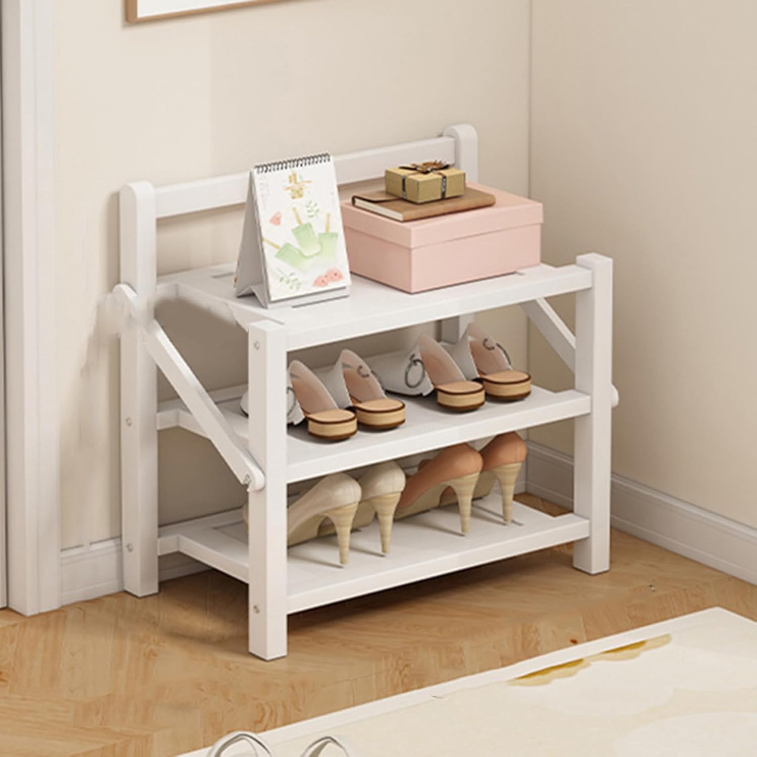 シューズラック 靴収納ラック 天然竹製 シューズラック ホワイト シューズラック おしゃれ シューズラック折りたたみ 組立不要 70