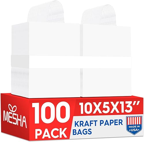 Miniatura 10 de MESHA Bolsas de papel marrón con asas de 16 x 6 x 12 pulgadas, 100 unidades, bolsas grandes de estraza Gitf con asa a granel, bolsa de compras Kraft