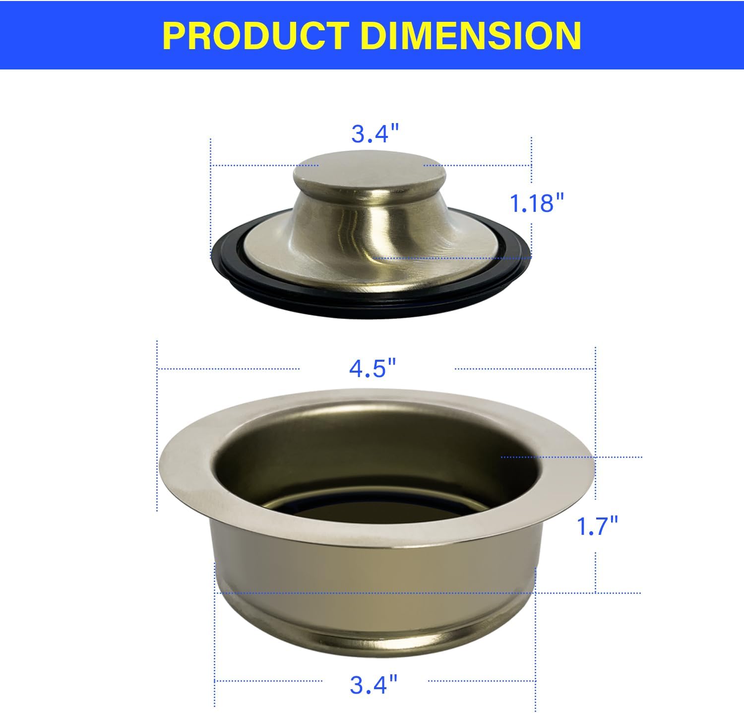 Garbage Disposal Flange and Stopper,Kitchen Sink Drain Flange with Stopper for Garbage Disposal Brushed Stainless Steel Brushed