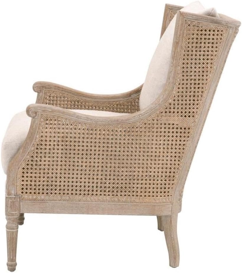 Pemberly Row Modern Transitional Fabric Club Chair, 36”H x 29”W x 30”D, Gray Finish, Bisque Upholstery, Solid Birch Wood and Rattan Frame, Removable Cushions, Wingback Design Accent Chair for Living