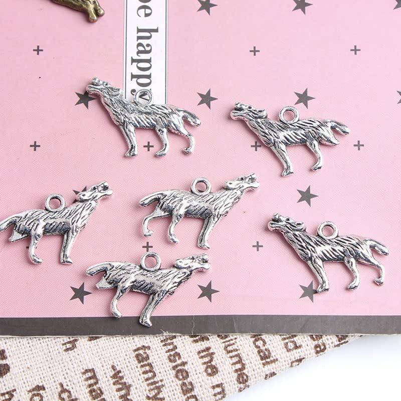 Miniatura 5 de Opexicos 40 dijes de lobo tibetano, tono plateado tibetano, doble cara, fabricación 3D, accesorios hechos a mano, 1.102 x 0.591 in