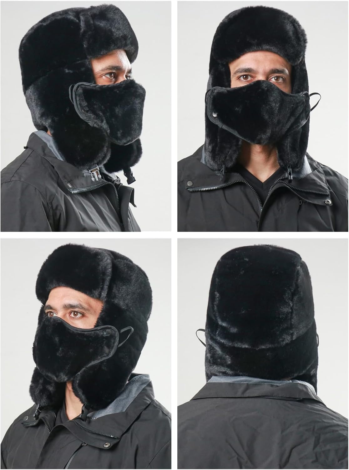 Ushanka Winter Trapper Hat Men Women Faux Rabbit Fur Russian Aviator Hat with Ear Flaps Face Mask Warm Cold Weather
