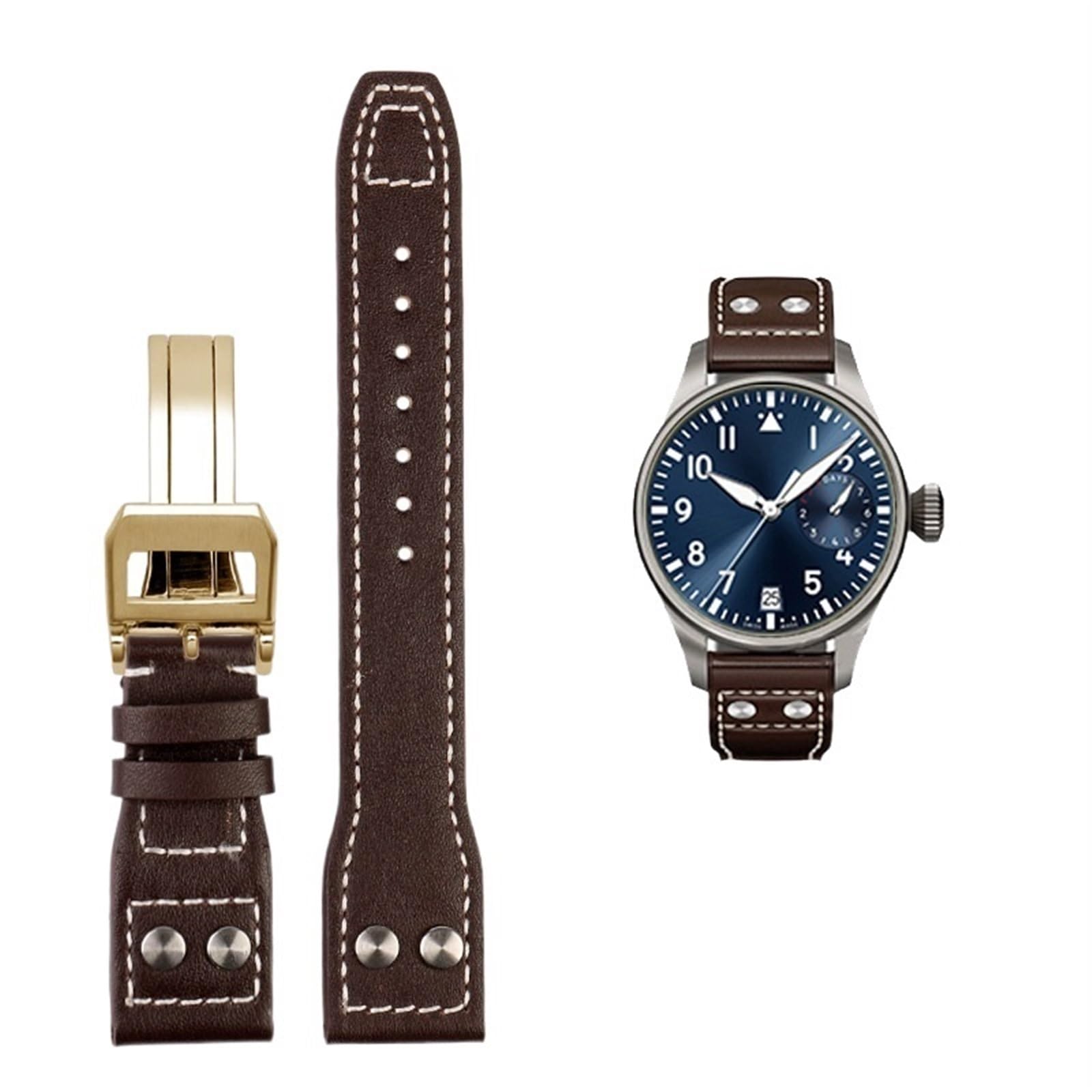 NFFRK Para IWC PILOT Mark correa de piel de vaca 21mm 22mm 20mm correa de reloj de cuero genuino remaches de grano de bambú marrón oscuro negro accesorios de correa de reloj