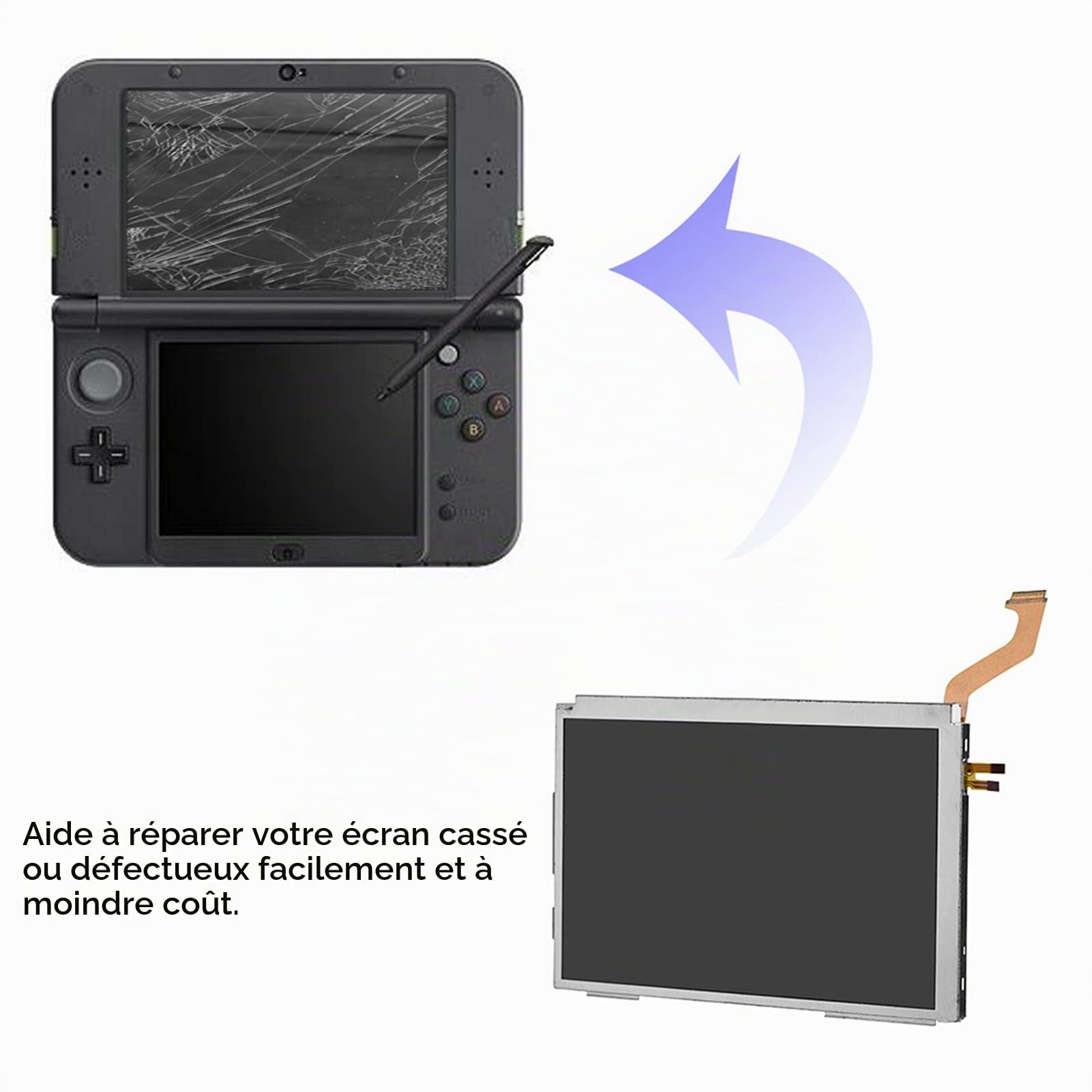 Dioche 3DS XL écran Supérieur, Écran LCD Supérieur Supérieur pour Jeux Système 3DS XL, Pièces de Rechange, Accessoires