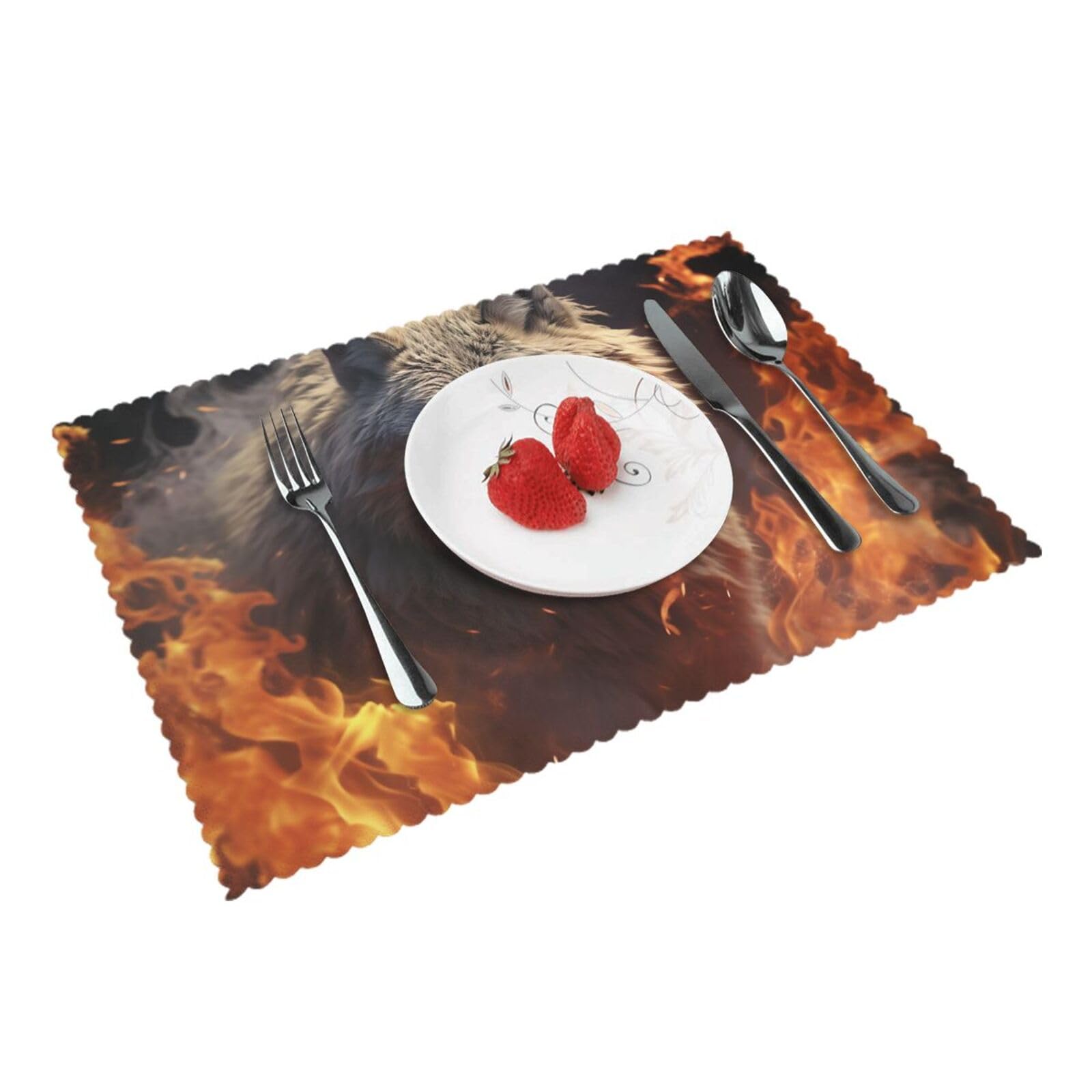Placemats Set of 4 Heat Resistant Woven Place Mats for Dining Table Wolf Burning in Fire Placemats Washable Wipeable PVC Table Mats Indoor/Outdoor Place Mats for Party Kitchen Decor 30x45 cm