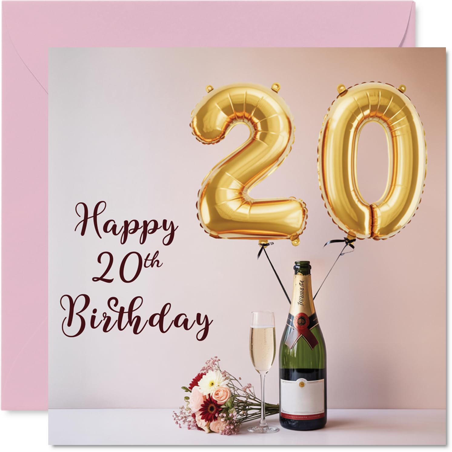 20th Birthday Cards for Women and Men, Balloons & A Bottle of Bubbly