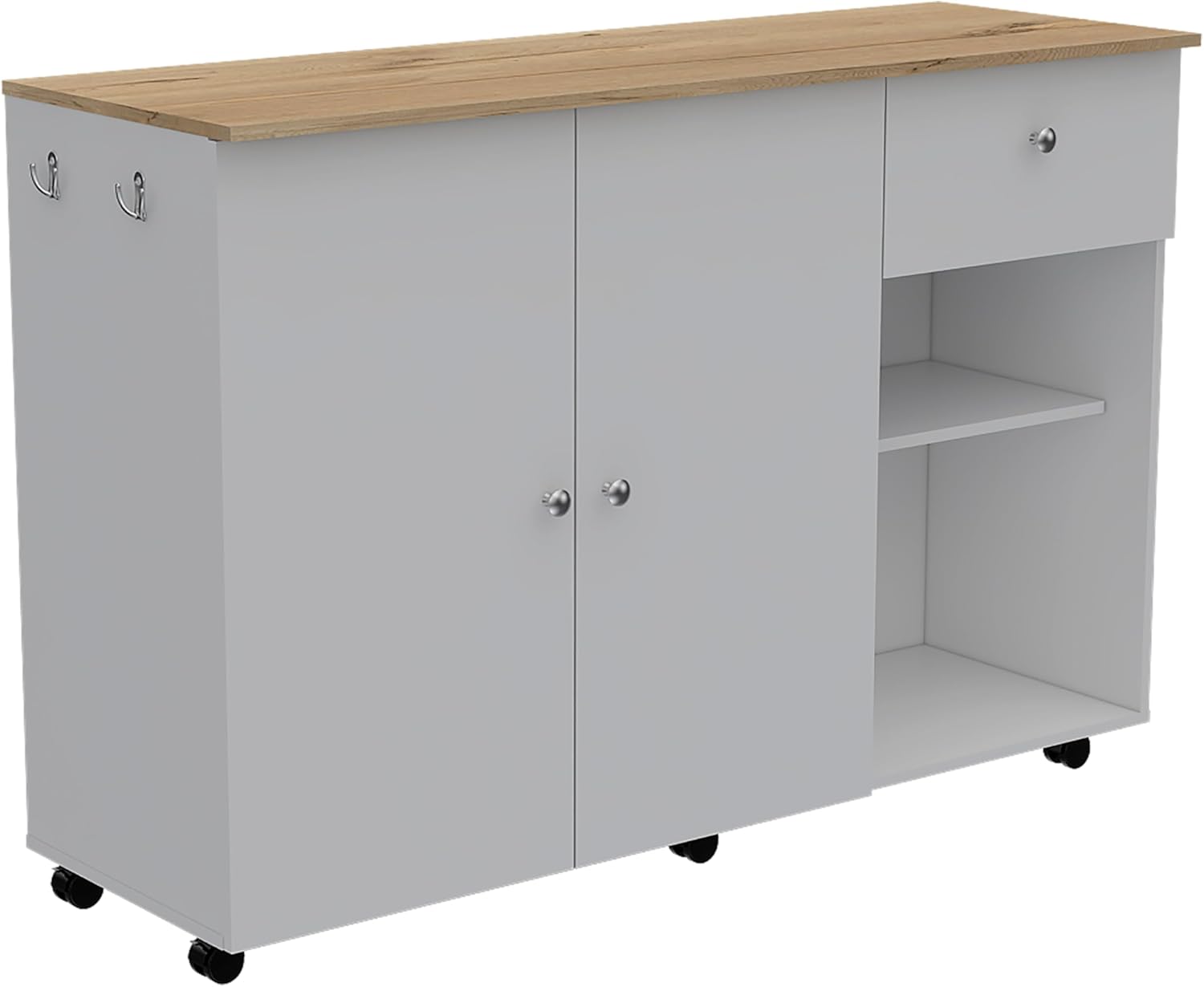 Tuhome Kitchen Island Cart Victoria with Four Interior Shelves, One Drawer, Double Door Cabinet, Six Casters for Easy Mobility, Ideal for Kitchens and Dining Rooms