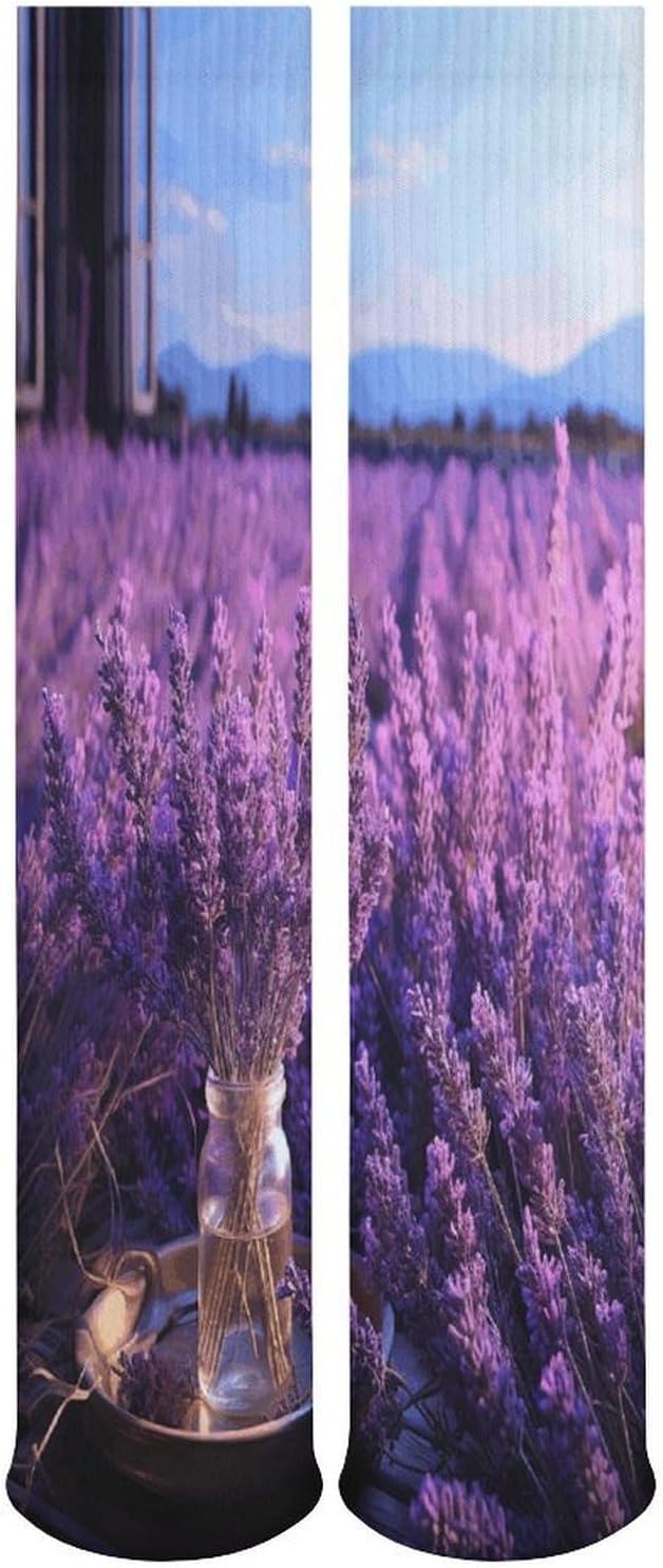 Romantic Lavender Knee High Socks Cozy Knee High Socks Soft Mid-Length Sock for All Seasons Daily Wear Adult