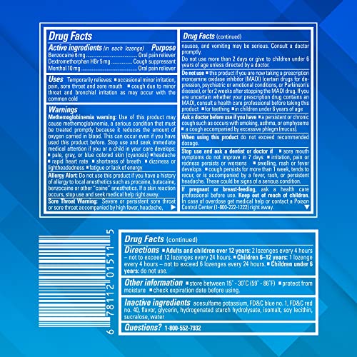 Chloraseptic Total Sore Throat + Cough Lozenges, Sugar-Free Wild Cherry Flavor, 15 Ct, 6 Pack #TOP6