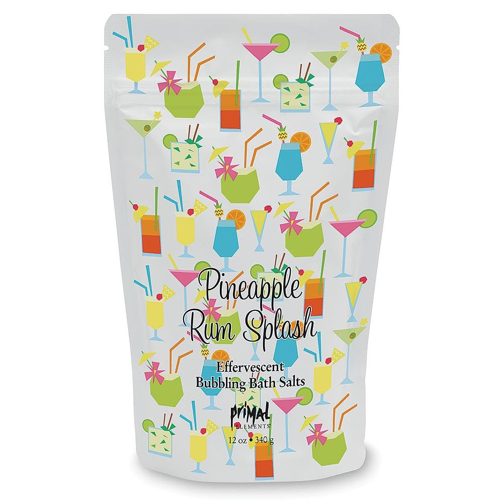 Primal Elements Detoxifying Sea Salt Soak, Bubbling Aromatherapy Salts, Pineapple Rum Splash, 12 oz Resealable Bag