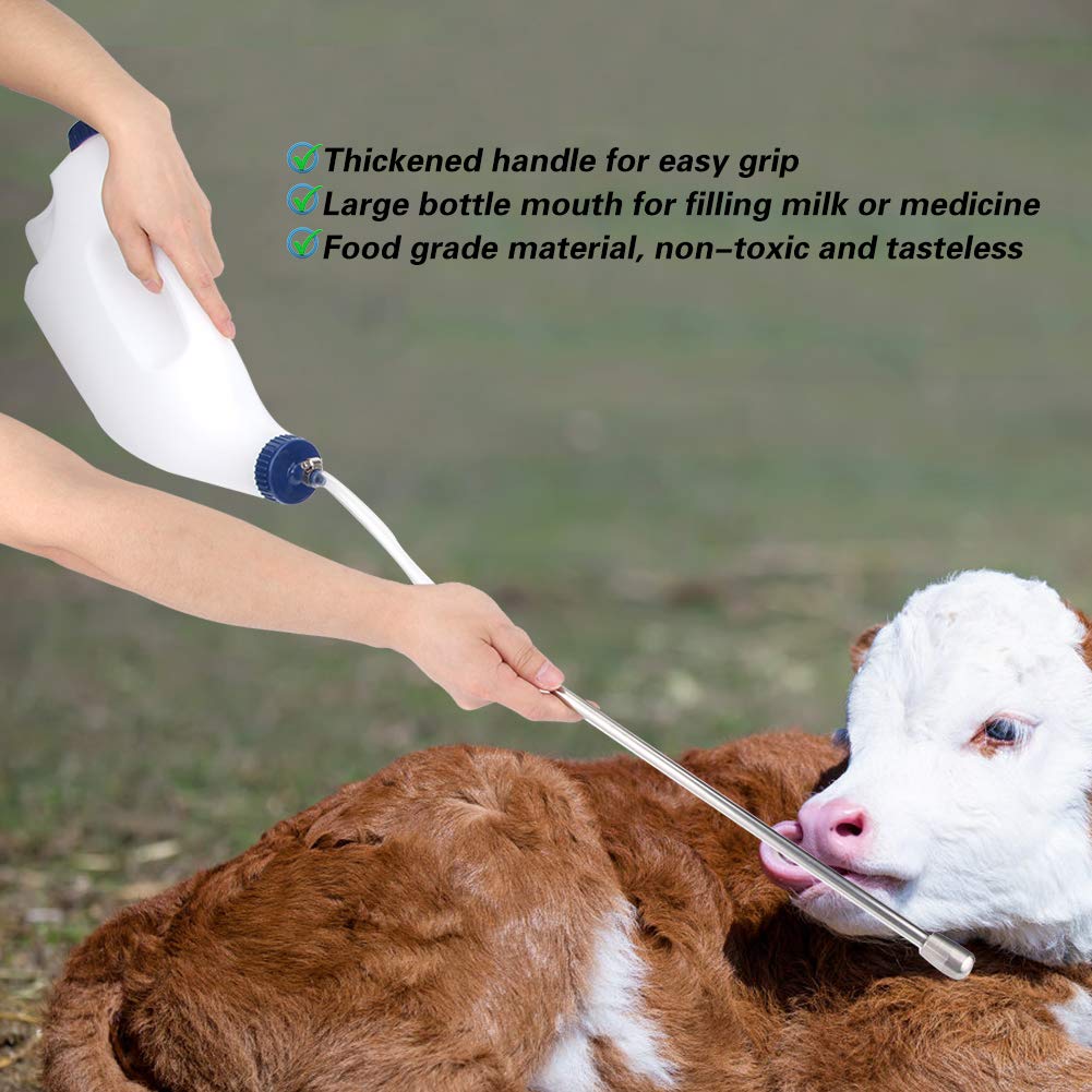 Biberón para Terneros de Acero Inoxidable, Biberón para Medicina de Leche de Calidad Alimentaria con Mango Espesante y Boca Grande, para Terneros 3L 4L (4L)