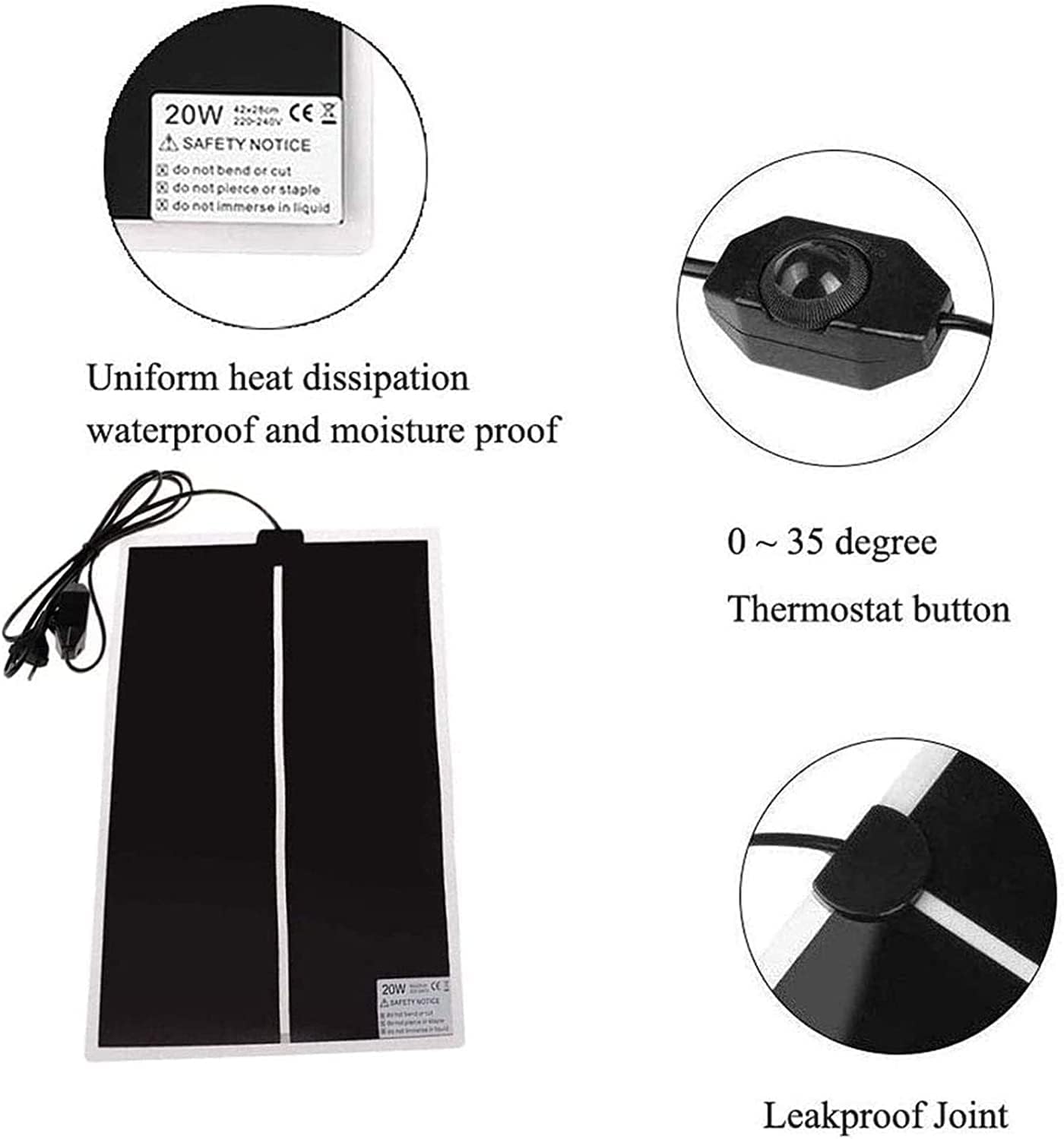 Reptile Heat Mat Reptile Heating Pad, Temperature Control Under Tank Heater, Plant Box Winter Heat Device, Pets Heating Mat For Reptiles Tortoise Snakes Lizard Gecko ( Size : 20W/42x28cm(16.5x11in) )