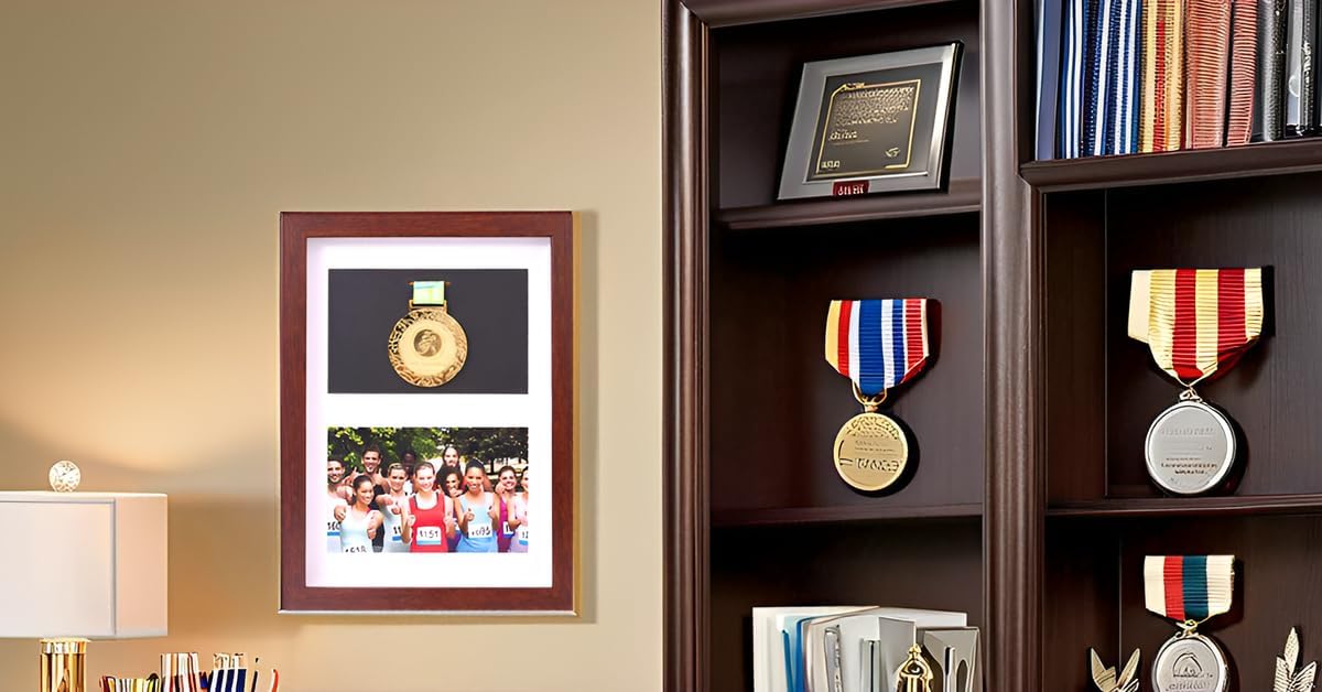 Frame to Display Medals,Sports Medal 3D Box Photo FramesPicture Photo Frame with Certificate Personalised with Title,Marathon Display Frame for medal,Title and Photo,Military/War
