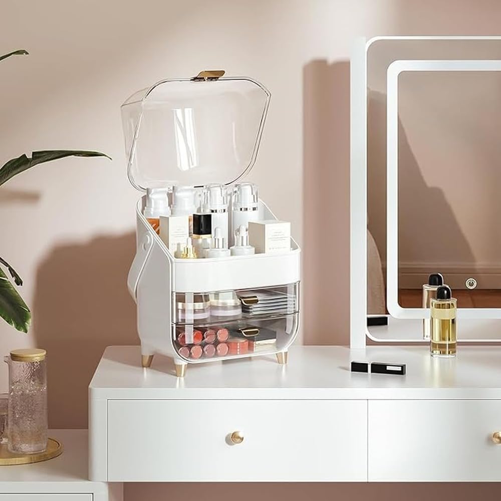 Organizador de maquillaje verde, organizador de tocador con,Rosa