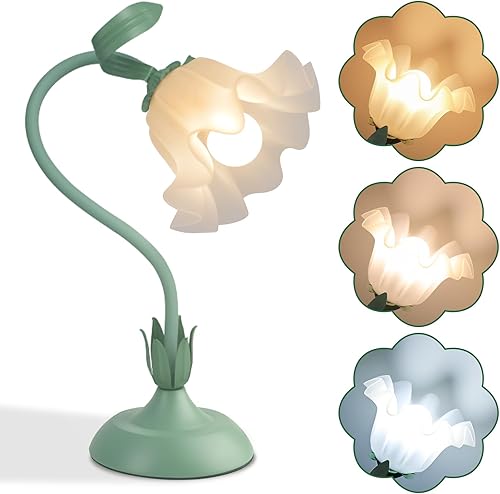 Lámpara de escritorio de flores, luz de lectura LED, luz nocturna de flores vintage, 3 modos de colores, lindas lámparas de noche, decoración de