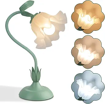 Flower Desk Lamp,LED Reading Light Bedside Vintage Flower Night Light,3 Colors Modes Cute Bedside Lamps Decor,Living Room Bedroom Room Kawaii Lighting Table Lamps Home Decoration (Green)