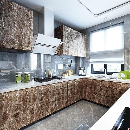 Image of HOME13 Marble Wallpaper Peel & Stick Contact Paper Self Adhesive Decorative Removable Waterproof Wallpaper for Kitchen Cabinet and Furniture Countertops (24 X 200 INCH, Light Brown Marble)